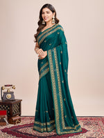 Thumbnail for Vedant Vastram Vichitra Silk Embroidered Work Saree - Seegreen - Distacart