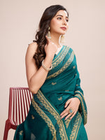 Thumbnail for Vedant Vastram Vichitra Silk Embroidered Work Saree - Seegreen - Distacart