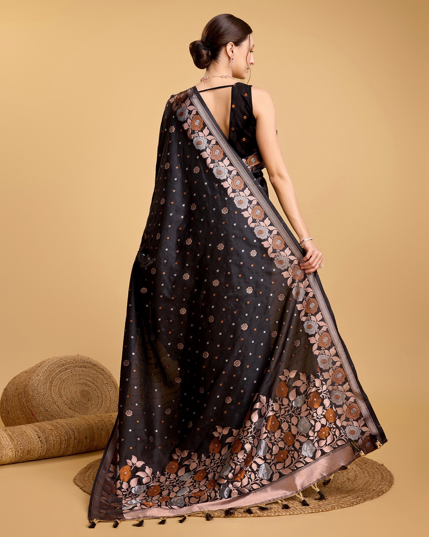 Vedant Vastram Soft Litchi Silk Banarasi Silk Saree - Black - Distacart