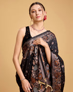 Thumbnail for Vedant Vastram Soft Litchi Silk Banarasi Silk Saree - Black - Distacart