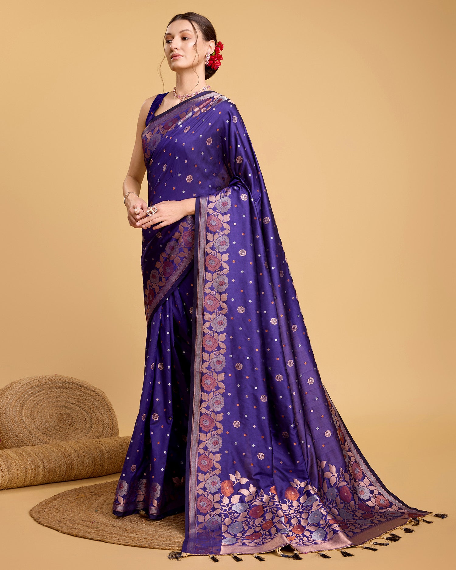 Vedant Vastram Soft Litchi Silk Banarasi Silk Saree - Violet - Distacart
