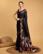 Thumbnail for Vedant Vastram Soft Litchi Silk Banarasi Silk Saree - Black - Distacart