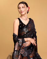 Thumbnail for Vedant Vastram Soft Litchi Silk Banarasi Silk Saree - Black - Distacart