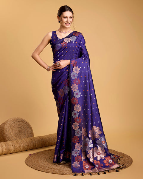Vedant Vastram Soft Litchi Silk Banarasi Silk Saree - Violet - Distacart