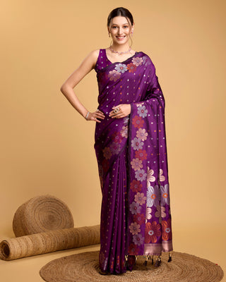 Vedant Vastram Soft Litchi Silk Banarasi Silk Saree - Wine - Distacart