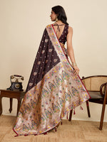 Thumbnail for Vedant Vastram Soft Litchi Silk Paithani Jacquard Saree - Maroon - Dista