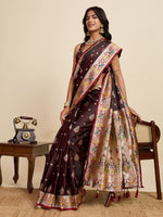 Thumbnail for Vedant Vastram Soft Litchi Silk Paithani Jacquard Saree - Maroon - Dista