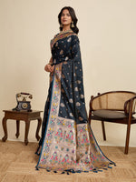 Thumbnail for Vedant Vastram Soft Litchi Silk Paithani Jacquard Saree - Navy Blue - Dista