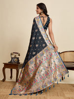 Thumbnail for Vedant Vastram Soft Litchi Silk Paithani Jacquard Saree - Navy Blue - Dista