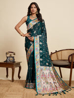 Thumbnail for Vedant Vastram Soft Litchi Silk Paithani Jacquard Saree - Rama - Dista