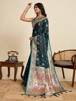 Thumbnail for Vedant Vastram Soft Litchi Silk Paithani Jacquard Saree - Rama - Dista