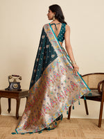 Thumbnail for Vedant Vastram Soft Litchi Silk Paithani Jacquard Saree - Rama - Dista