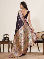 Thumbnail for Vedant Vastram Soft Litchi Silk Paithani Jacquard Saree - Wine - Dista