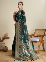 Thumbnail for Vedant Vastram Soft Litchi SIlk Banarasi Silk Jacquard Saree - Green - Dista