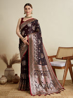 Thumbnail for Vedant Vastram Soft Litchi SIlk Banarasi Silk Jacquard Saree - Maroon - Dista