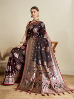 Thumbnail for Vedant Vastram Soft Litchi SIlk Banarasi Silk Jacquard Saree - Maroon - Dista