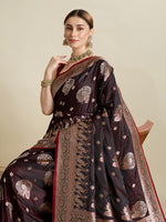 Thumbnail for Vedant Vastram Soft Litchi SIlk Banarasi Silk Jacquard Saree - Maroon - Dista