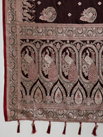 Thumbnail for Vedant Vastram Soft Litchi SIlk Banarasi Silk Jacquard Saree - Maroon - Dista