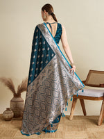 Thumbnail for Vedant Vastram Soft Litchi SIlk Banarasi Silk Jacquard Saree - Firozi - Dista