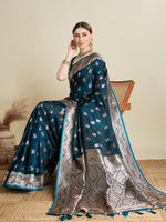 Thumbnail for Vedant Vastram Soft Litchi SIlk Banarasi Silk Jacquard Saree - Firozi - Dista