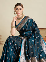 Thumbnail for Vedant Vastram Soft Litchi SIlk Banarasi Silk Jacquard Saree - Firozi - Dista