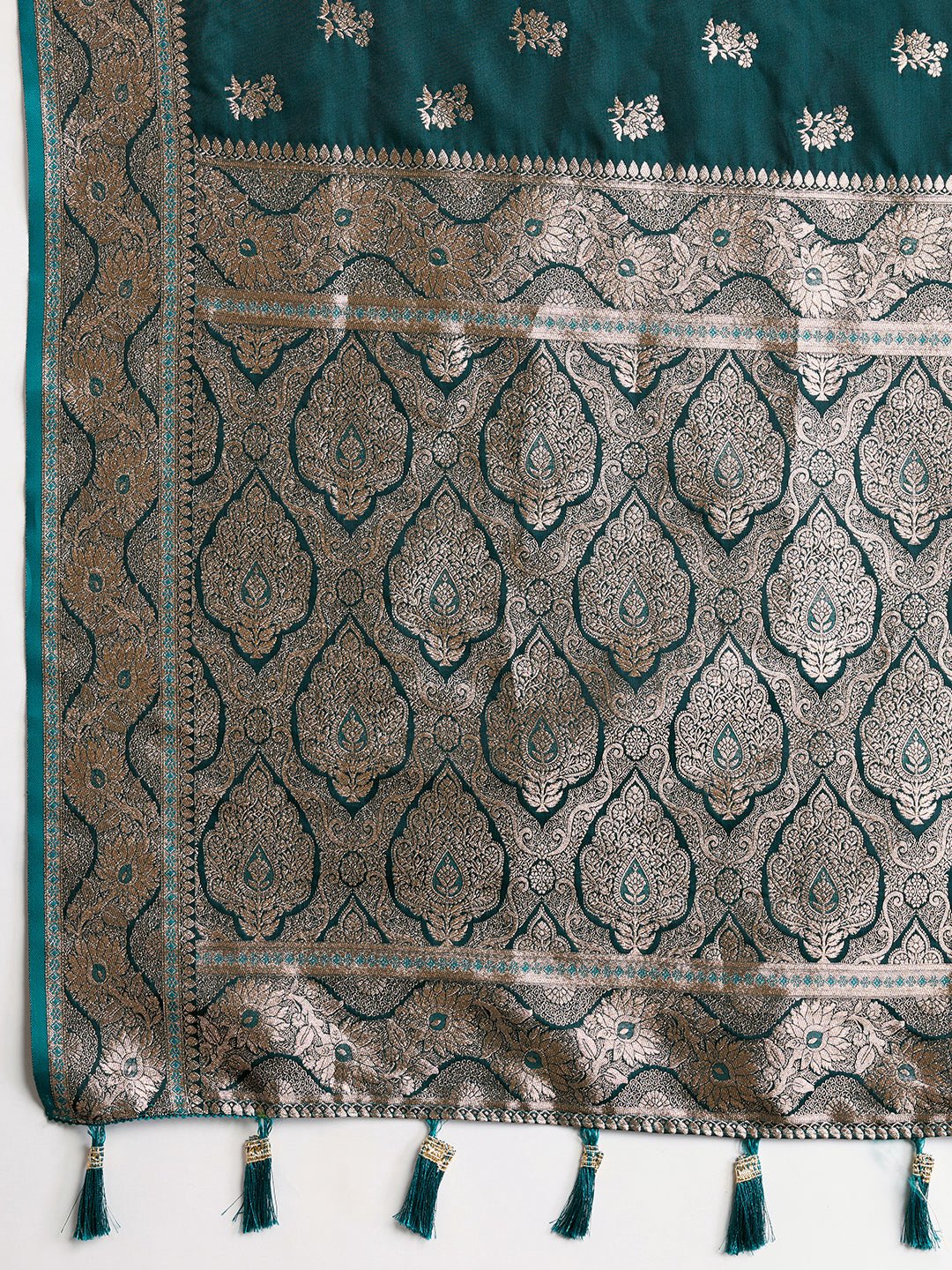 Vedant Vastram Soft Litchi SIlk Banarasi Silk Jacquard Saree - Green - Dista