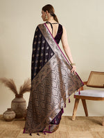 Thumbnail for Vedant Vastram Soft Litchi SIlk Banarasi Silk Jacquard Saree - Wine - Dista