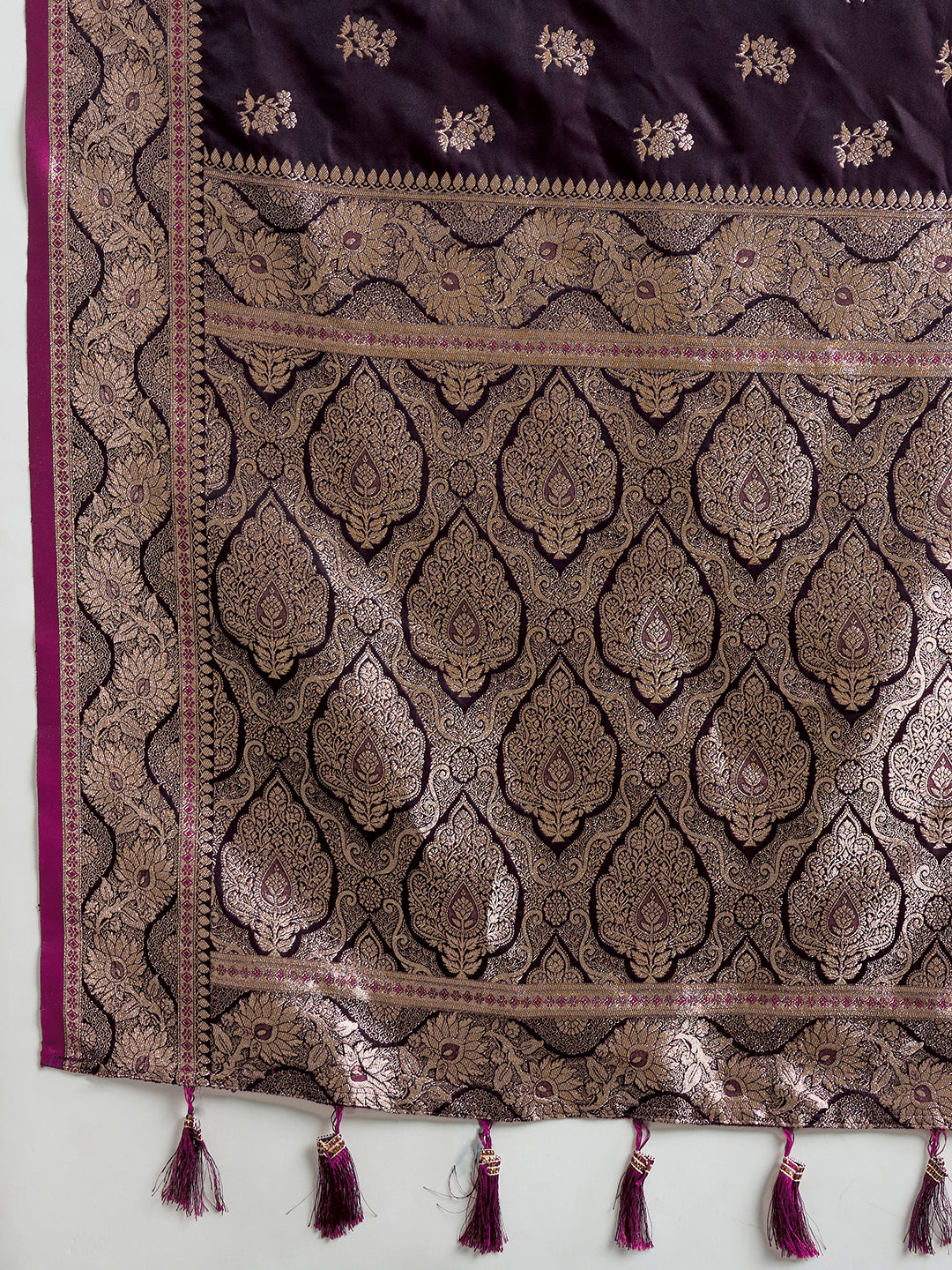 Vedant Vastram Soft Litchi SIlk Banarasi Silk Jacquard Saree - Wine - Dista