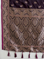 Thumbnail for Vedant Vastram Soft Litchi SIlk Banarasi Silk Jacquard Saree - Wine - Dista