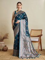 Thumbnail for Vedant Vastram Soft Litchi SIlk Banarasi Silk Jacquard Saree - Firozi - Dista