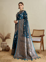 Thumbnail for Vedant Vastram Soft Litchi SIlk Banarasi Silk Jacquard Saree - Firozi - Dista