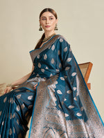 Thumbnail for Vedant Vastram Soft Litchi SIlk Banarasi Silk Jacquard Saree - Firozi - Dista