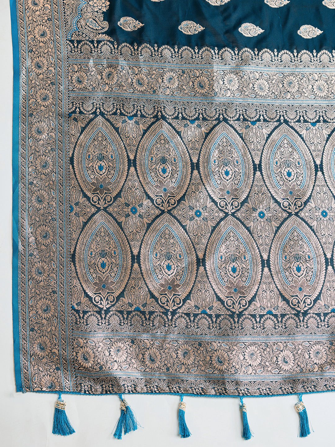 Vedant Vastram Soft Litchi SIlk Banarasi Silk Jacquard Saree - Firozi - Dista