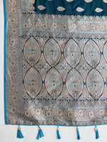 Thumbnail for Vedant Vastram Soft Litchi SIlk Banarasi Silk Jacquard Saree - Firozi - Dista