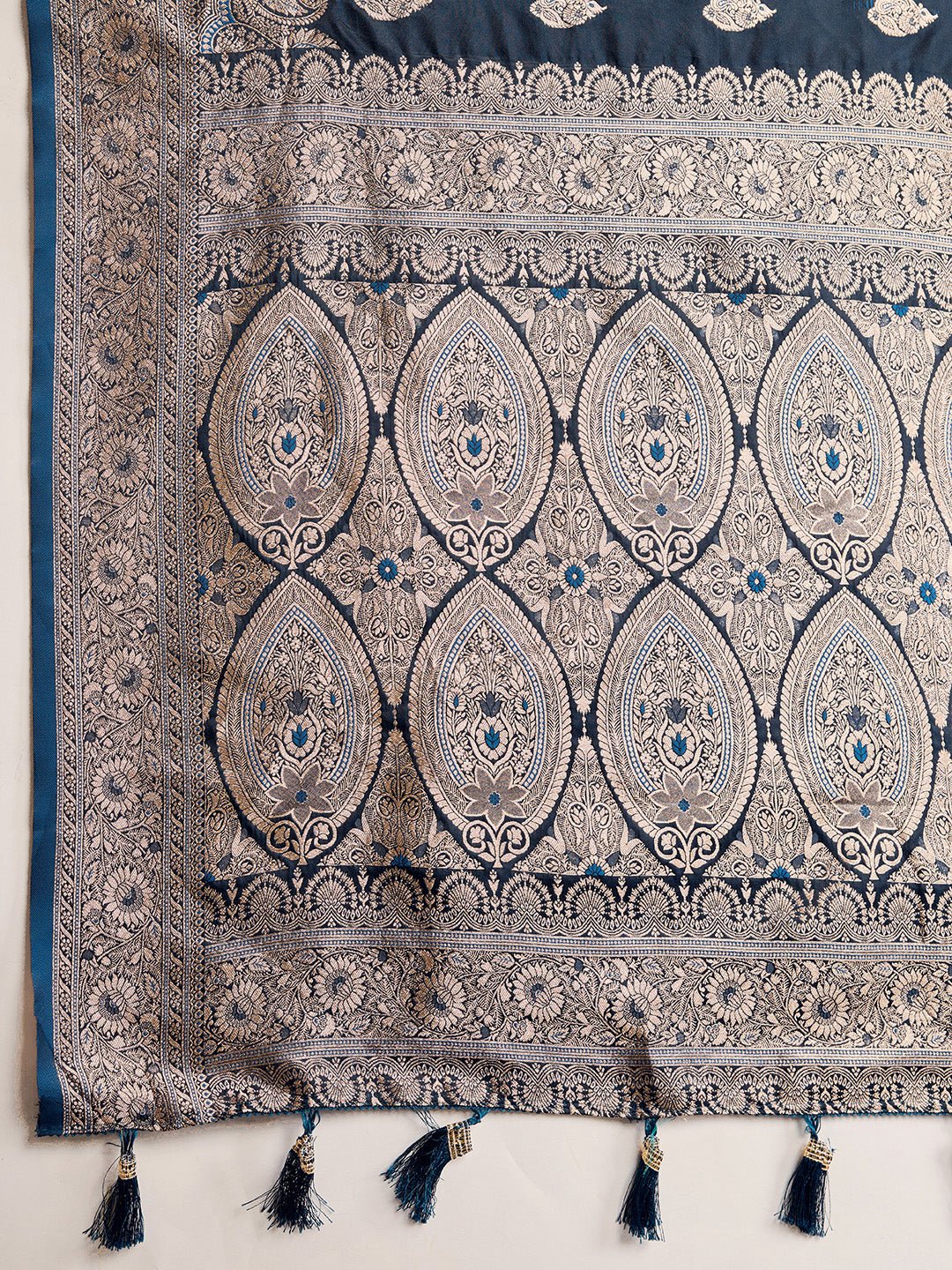 Vedant Vastram Soft Litchi SIlk Banarasi Silk Jacquard Saree - Navy Blue - Dista