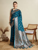 Thumbnail for Vedant Vastram Soft Litchi SIlk Banarasi Silk Jacquard Saree - Firozi - Dista