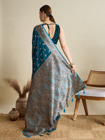 Thumbnail for Vedant Vastram Soft Litchi SIlk Banarasi Silk Jacquard Saree - Firozi - Dista