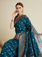 Thumbnail for Vedant Vastram Soft Litchi SIlk Banarasi Silk Jacquard Saree - Firozi - Dista