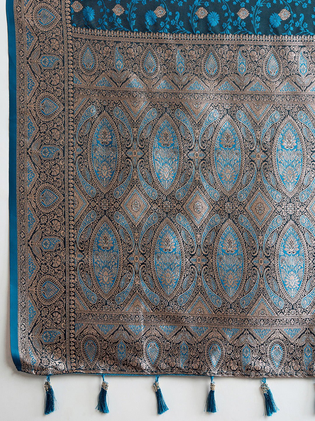 Vedant Vastram Soft Litchi SIlk Banarasi Silk Jacquard Saree - Firozi - Dista