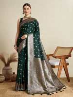Thumbnail for Vedant Vastram Soft Litchi SIlk Banarasi Silk Jacquard Saree - Green - Dista