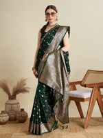 Thumbnail for Vedant Vastram Soft Litchi SIlk Banarasi Silk Jacquard Saree - Green - Dista