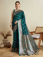 Thumbnail for Vedant Vastram Soft Litchi SIlk Banarasi Silk Jacquard Saree - Rama - Dista