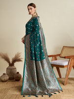 Thumbnail for Vedant Vastram Soft Litchi SIlk Banarasi Silk Jacquard Saree - Rama - Dista