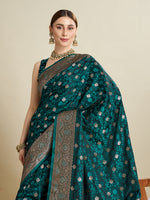 Thumbnail for Vedant Vastram Soft Litchi SIlk Banarasi Silk Jacquard Saree - Rama - Dista