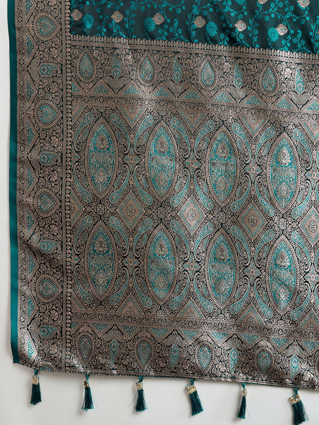 Vedant Vastram Soft Litchi SIlk Banarasi Silk Jacquard Saree - Rama - Dista