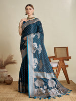 Thumbnail for Vedant Vastram Soft Litchi SIlk Banarasi Silk Jacquard Saree - Firozi - Dista