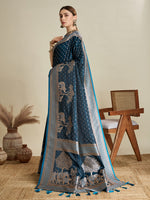 Thumbnail for Vedant Vastram Soft Litchi SIlk Banarasi Silk Jacquard Saree - Firozi - Dista