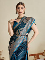 Thumbnail for Vedant Vastram Soft Litchi SIlk Banarasi Silk Jacquard Saree - Firozi - Dista