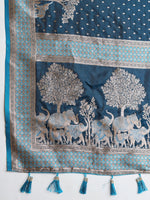 Thumbnail for Vedant Vastram Soft Litchi SIlk Banarasi Silk Jacquard Saree - Firozi - Dista