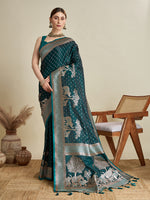 Thumbnail for Vedant Vastram Soft Litchi SIlk Banarasi Silk Jacquard Saree - Rama - Dista